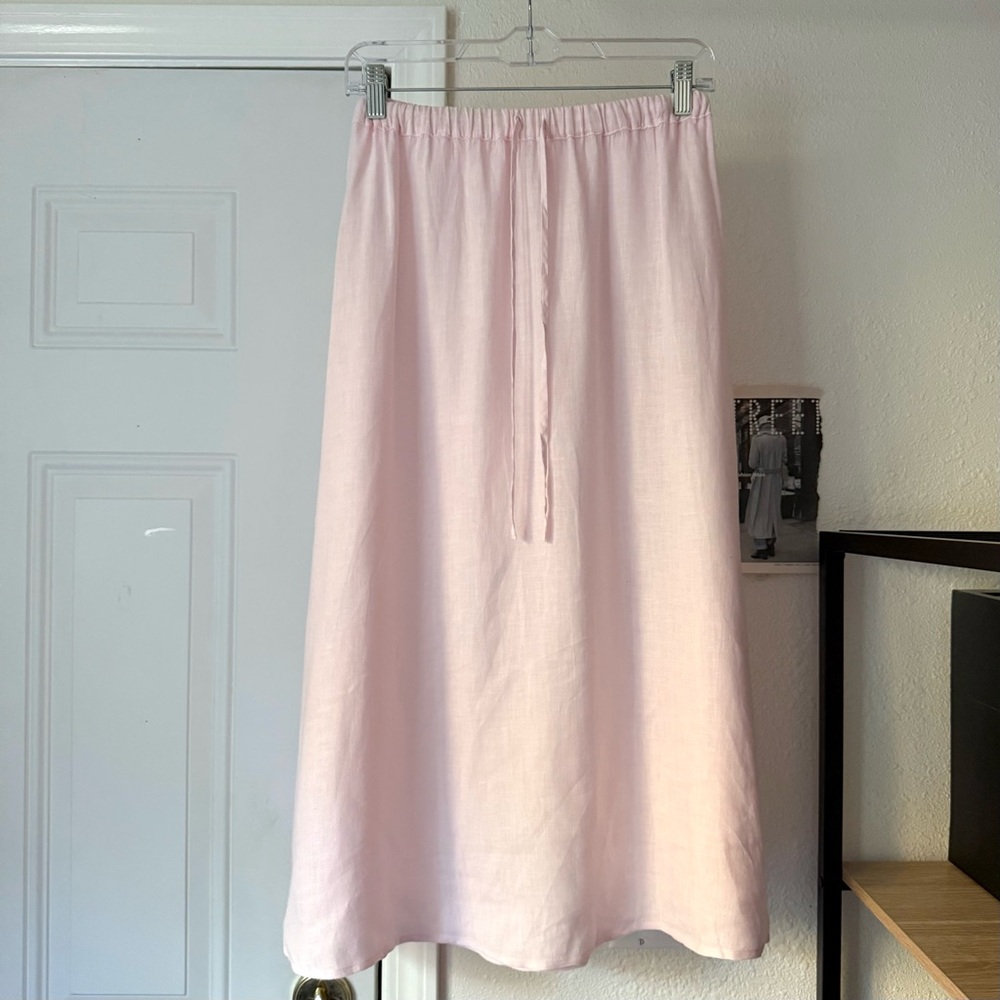 HONORINE light‎ pink pale blush linen elastic waist midi skirt